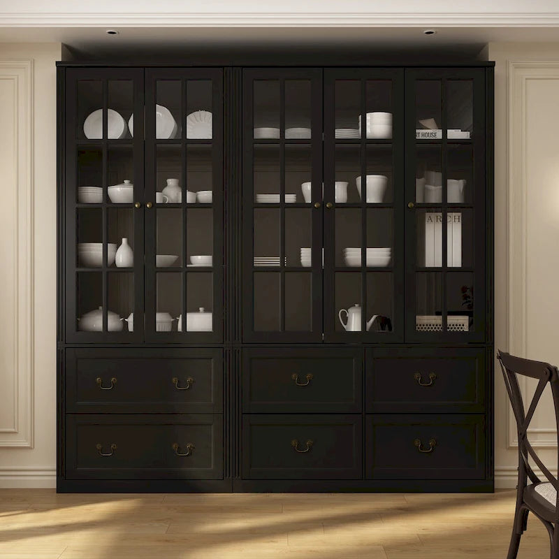 78.7 Combo Buffet Bookcase Storage Cabinet Glass Bookshelf Display