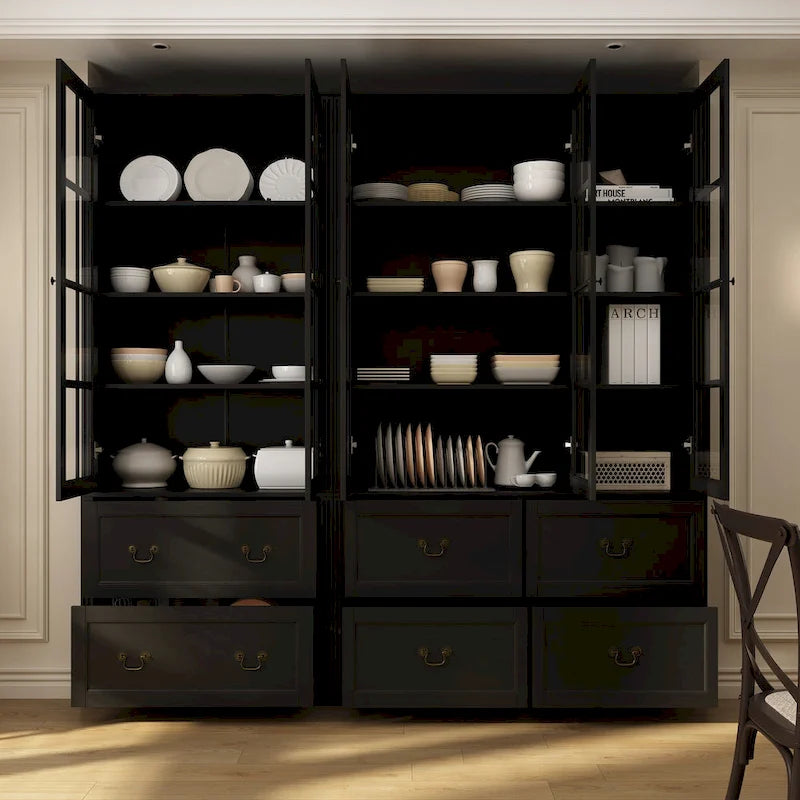 78.7 Combo Buffet Bookcase Storage Cabinet Glass Bookshelf Display