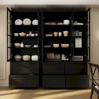 78.7 Combo Buffet Bookcase Storage Cabinet Glass Bookshelf Display