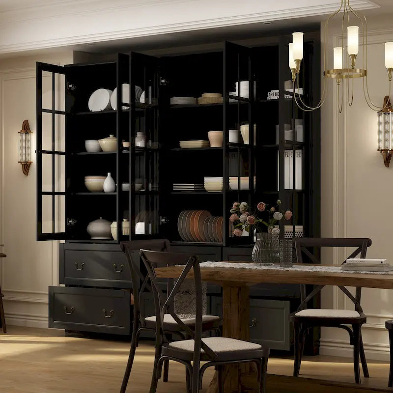 78.7 Combo Buffet Bookcase Storage Cabinet Glass Bookshelf Display