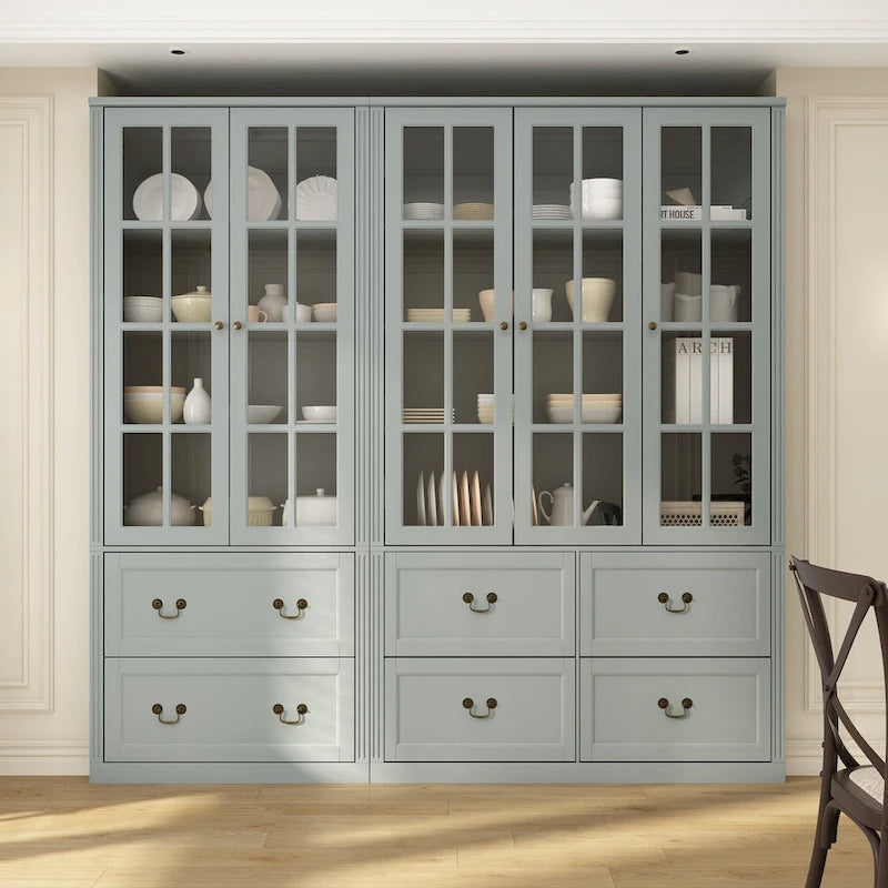 78.7 Combo Buffet Bookcase Storage Cabinet Glass Bookshelf Display