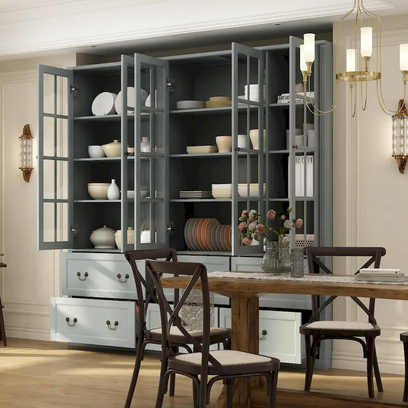 78.7 Combo Buffet Bookcase Storage Cabinet Glass Bookshelf Display