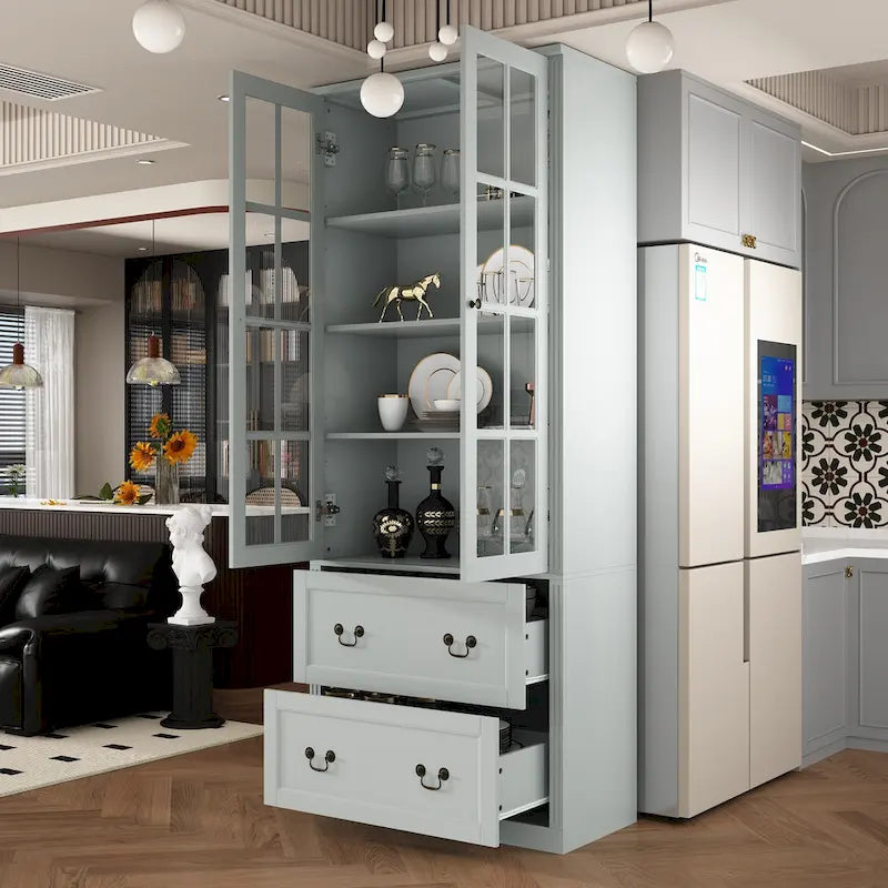 78.7 Combo Buffet Bookcase Storage Cabinet Glass Bookshelf Display