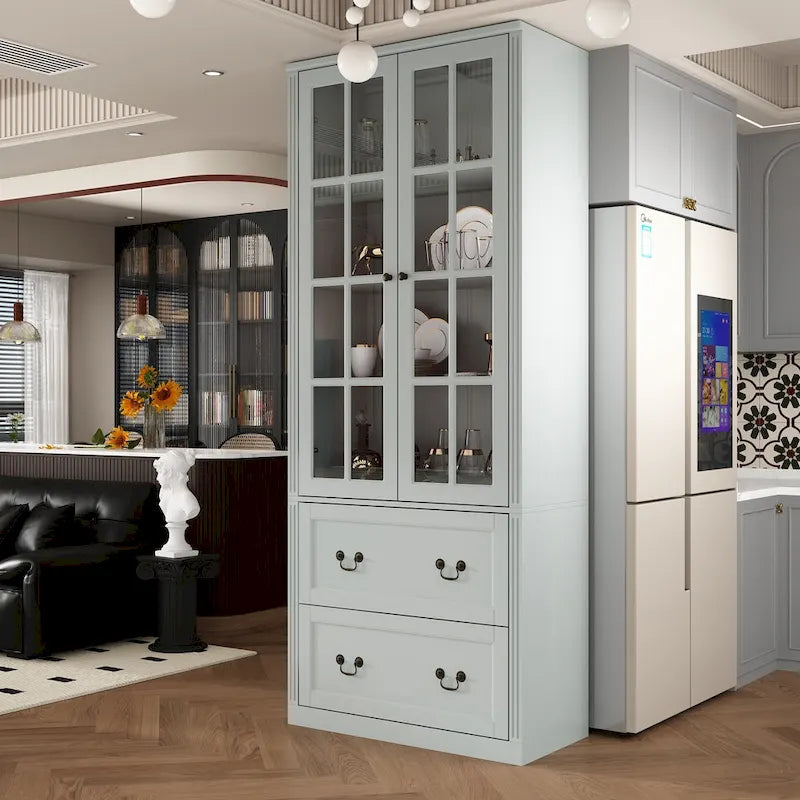 78.7 Combo Buffet Bookcase Storage Cabinet Glass Bookshelf Display
