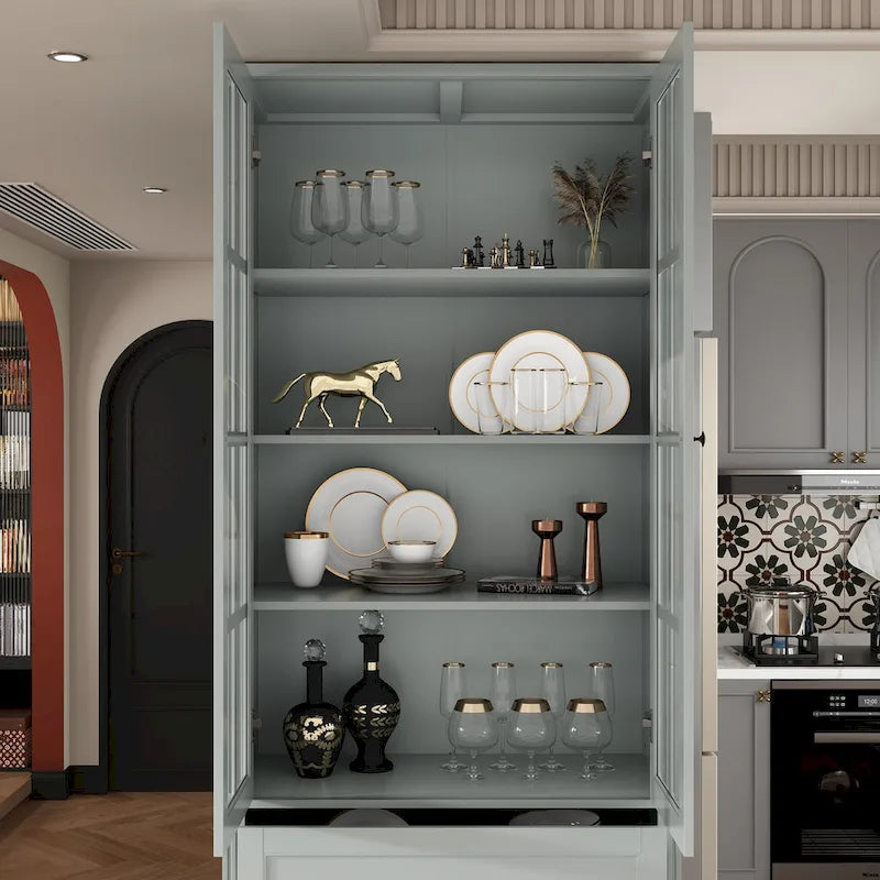 78.7 Combo Buffet Bookcase Storage Cabinet Glass Bookshelf Display