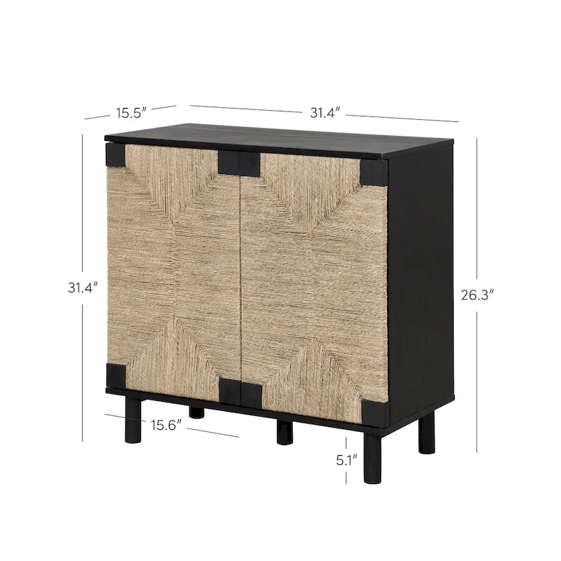 Nathan James Beacon Wood Accent Cabinet with Seagrass Doors and Adjustable Shelf