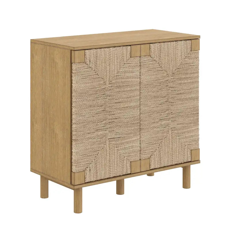 Nathan James Beacon Wood Accent Cabinet with Seagrass Doors and Adjustable Shelf