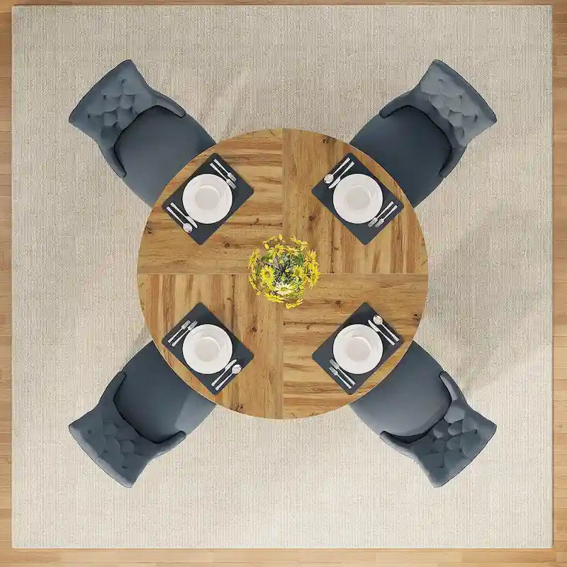 Round Dining Table for 4, 47 Inch Farmhouse Kitchen Table