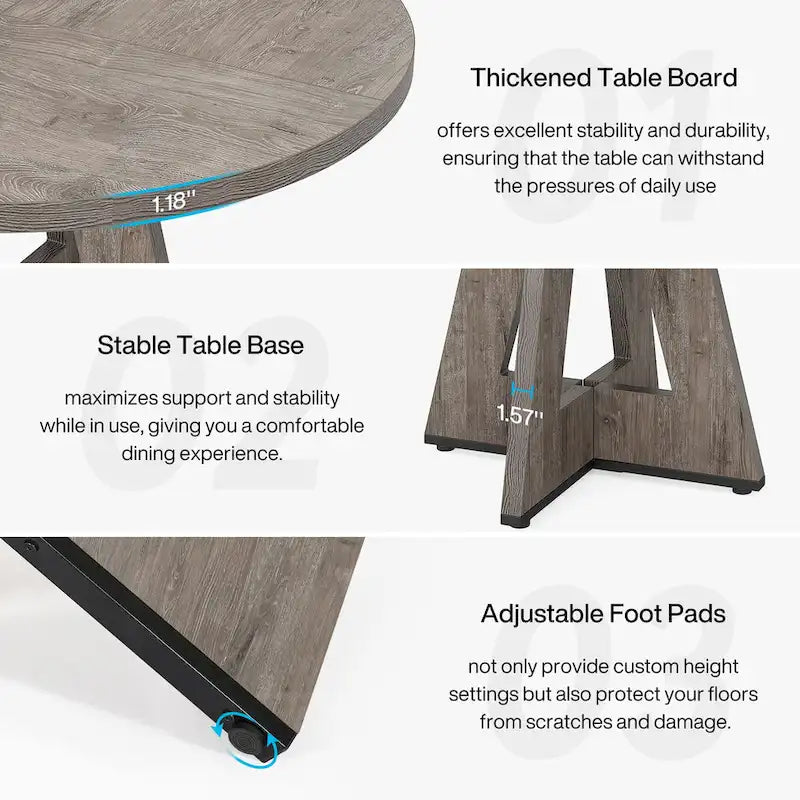 Round Dining Table for 4, 47 Inch Farmhouse Kitchen Table