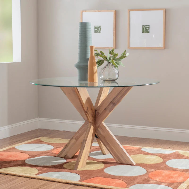 Allard X-base Round Glass Dining Table (Table Only)