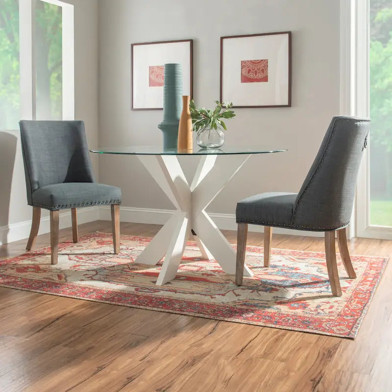 Allard X-base Round Glass Dining Table (Table Only)