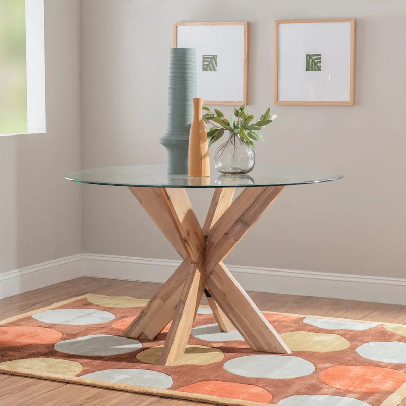 Allard X-base Round Glass Dining Table (Table Only)