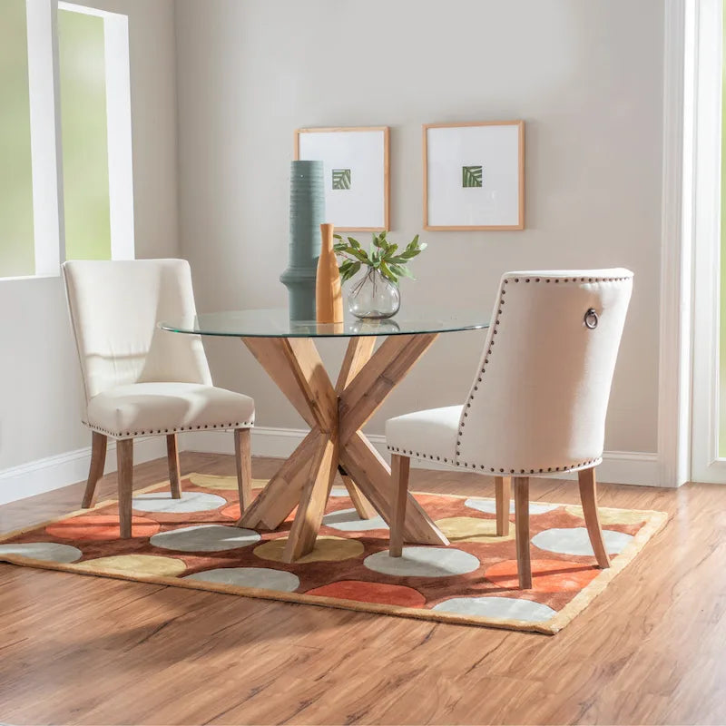 Allard X-base Round Glass Dining Table (Table Only)