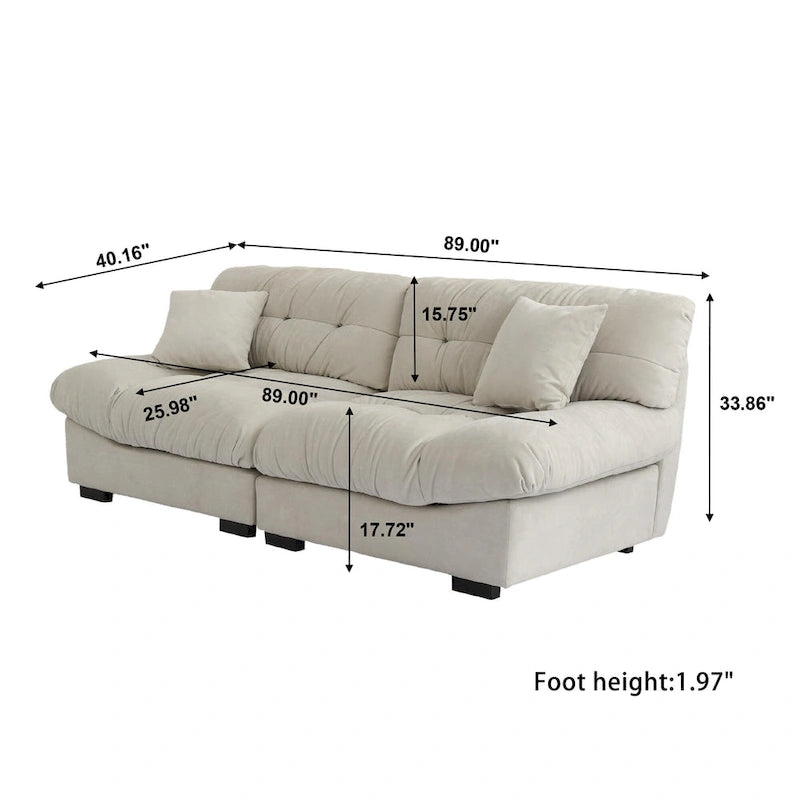 Modern Sanded Velvet Cloud Loveseat Sofa Sectional Couch for Living Room