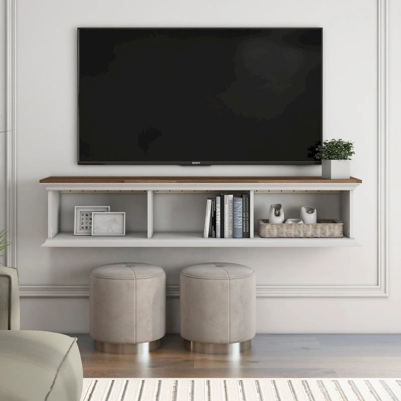 DH BASIC Transitional White 63-Inch 3-Shelf Floating TV Stand by Denhour