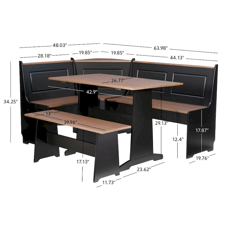 Middlecreek Wood Farmhouse Breakfast Nook Dining Set