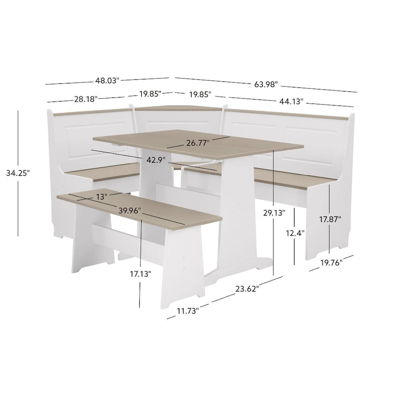 Middlecreek Wood Farmhouse Breakfast Nook Dining Set