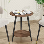 Round End Table Modern White Side Table for Living Room Bedroom Nightstand Accent Table with 2-Tier Faux Marble Wood Top
