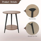 Round End Table Modern White Side Table for Living Room Bedroom Nightstand Accent Table with 2-Tier Faux Marble Wood Top