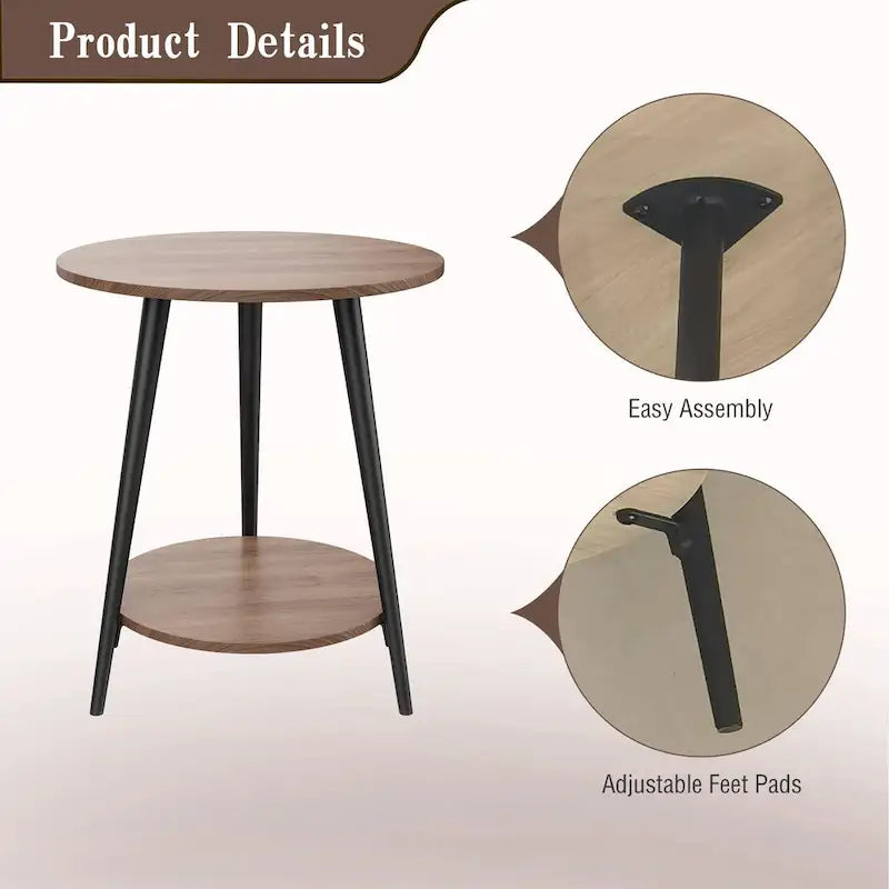 Round End Table Modern White Side Table for Living Room Bedroom Nightstand Accent Table with 2-Tier Faux Marble Wood Top