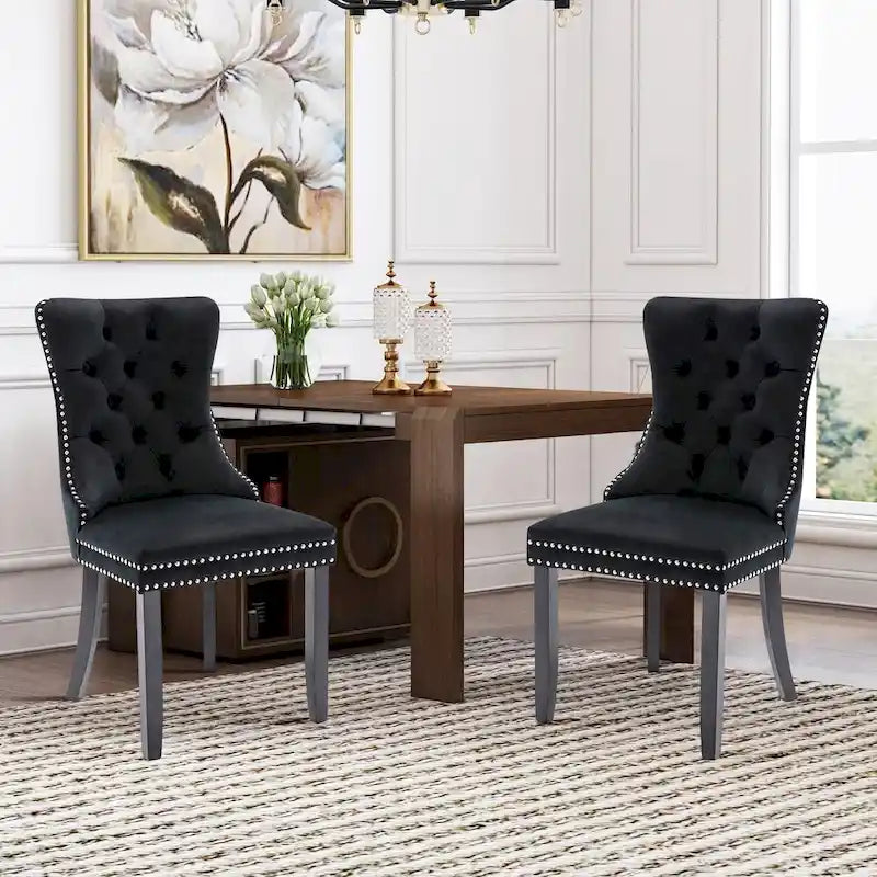 Dining Chairs Set of 6, Luxury Upholstered Velvet Kitchen Chairs Side Chair with Padded Seat Back and Solid Wood Legs - N/A
