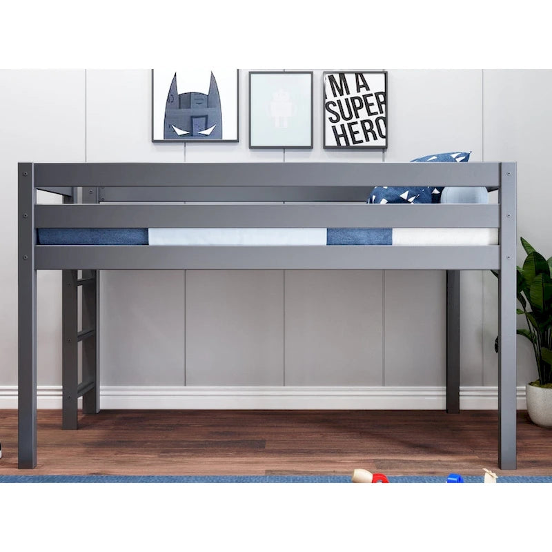 JACKPOT Contemporary Low Loft Twin Bed with End Ladder