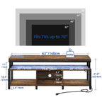 Industrial Wood TV Stand with LED Light with Open Storage Shelves Power Outlets Bluetooth Remote