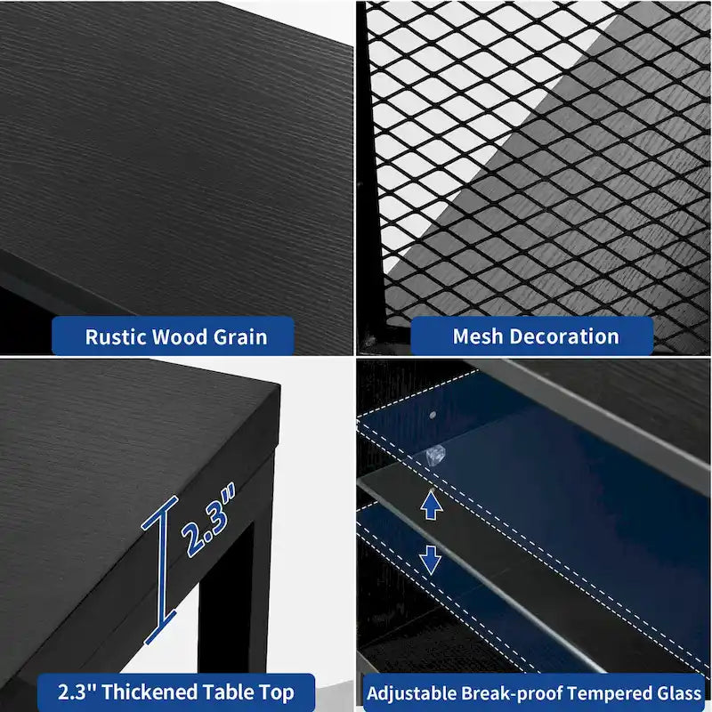 Industrial Wood TV Stand with LED Light with Open Storage Shelves Power Outlets Bluetooth Remote