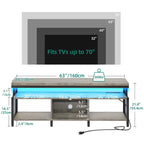Industrial Wood TV Stand with LED Light with Open Storage Shelves Power Outlets Bluetooth Remote