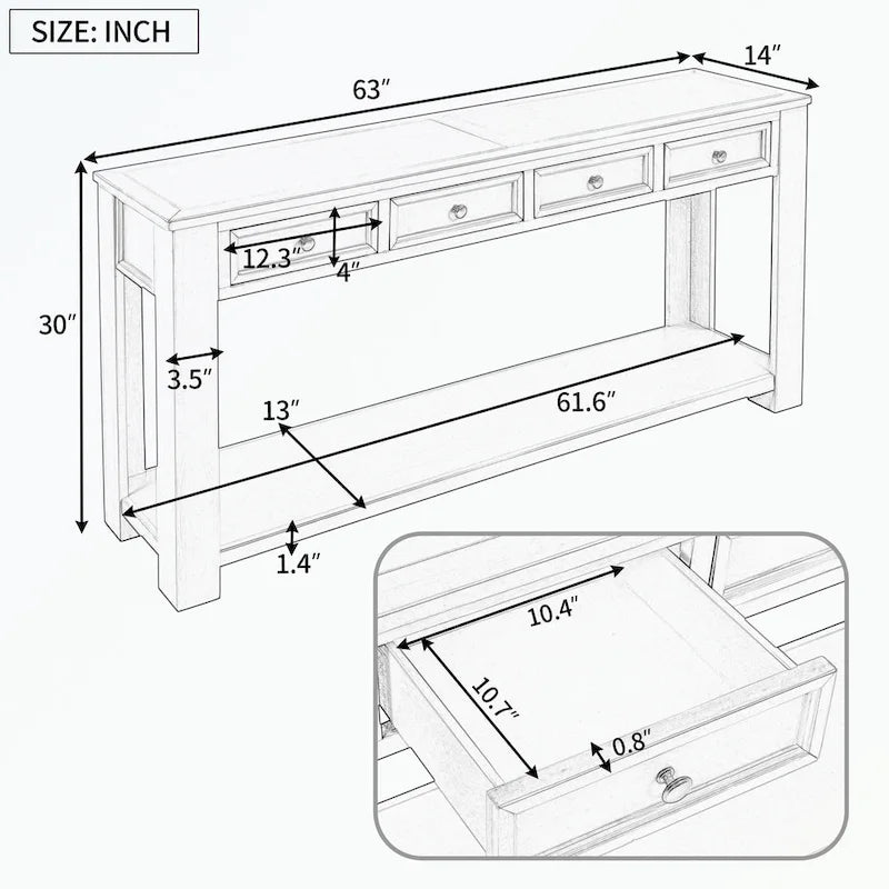 Console Table with Storage Drawers and Bottom Shelf