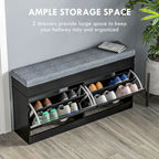HOMCOM Shoe Rack Bench for Entryway Storage Organizer with Cushion 2 Drawers Adjustable Shelf, White - 41 x 9.5 x 21.75
