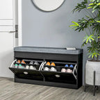 HOMCOM Shoe Rack Bench for Entryway Storage Organizer with Cushion 2 Drawers Adjustable Shelf, White - 41 x 9.5 x 21.75