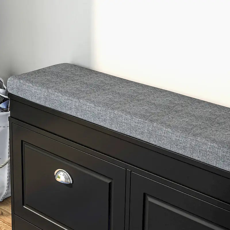 HOMCOM Shoe Rack Bench for Entryway Storage Organizer with Cushion 2 Drawers Adjustable Shelf, White - 41 x 9.5 x 21.75