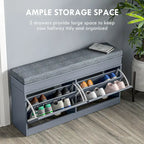 HOMCOM Shoe Rack Bench for Entryway Storage Organizer with Cushion 2 Drawers Adjustable Shelf, White - 41 x 9.5 x 21.75