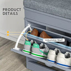 HOMCOM Shoe Rack Bench for Entryway Storage Organizer with Cushion 2 Drawers Adjustable Shelf, White - 41 x 9.5 x 21.75