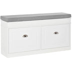 HOMCOM Shoe Rack Bench for Entryway Storage Organizer with Cushion 2 Drawers Adjustable Shelf, White - 41 x 9.5 x 21.75