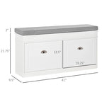 HOMCOM Shoe Rack Bench for Entryway Storage Organizer with Cushion 2 Drawers Adjustable Shelf, White - 41 x 9.5 x 21.75