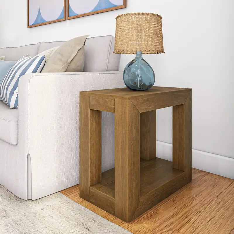 Plank and Beam Modern Rectangular Side Table with Shelf