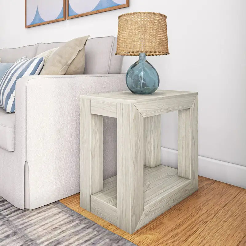 Plank and Beam Modern Rectangular Side Table with Shelf