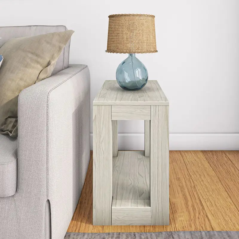 Plank and Beam Modern Rectangular Side Table with Shelf