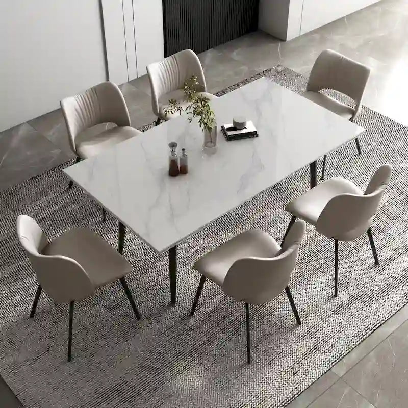 7 Piece 62.9 inch to 94.4 inch Extendable Dining Table Set with Sintered Stone Top 6 Chairs