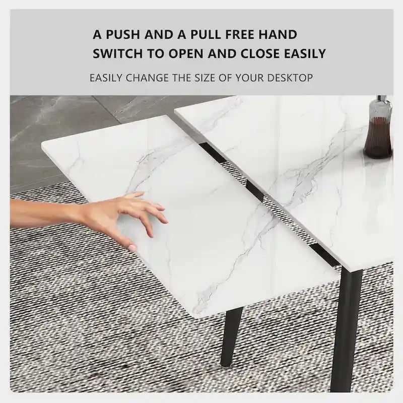 7 Piece 62.9 inch to 94.4 inch Extendable Dining Table Set with Sintered Stone Top 6 Chairs