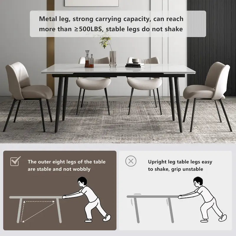 7 Piece 62.9 inch to 94.4 inch Extendable Dining Table Set with Sintered Stone Top 6 Chairs