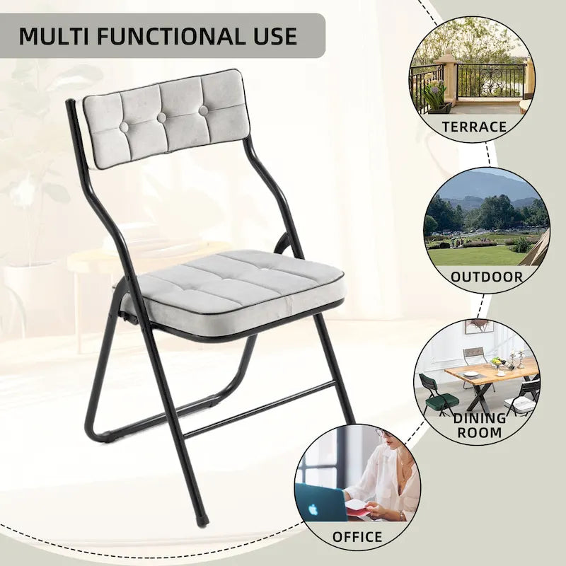 Velvet Upholstered Steel Tufted Folding Dining Chairs(set of 4)
