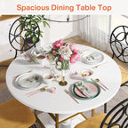 Round Dining Table with Storage Shelves for 4 Metal Legs Wood Table Top for Home Dining Room Living Room, Rustic Brown Black