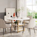 Round Dining Table with Storage Shelves for 4 Metal Legs Wood Table Top for Home Dining Room Living Room, Rustic Brown Black