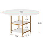 Round Dining Table with Storage Shelves for 4 Metal Legs Wood Table Top for Home Dining Room Living Room, Rustic Brown Black