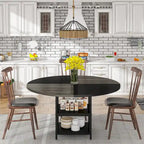 Round Dining Table with Storage Shelves for 4 Metal Legs Wood Table Top for Home Dining Room Living Room, Rustic Brown Black