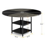 Round Dining Table with Storage Shelves for 4 Metal Legs Wood Table Top for Home Dining Room Living Room, Rustic Brown Black
