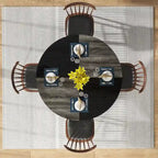 Round Dining Table with Storage Shelves for 4 Metal Legs Wood Table Top for Home Dining Room Living Room, Rustic Brown Black